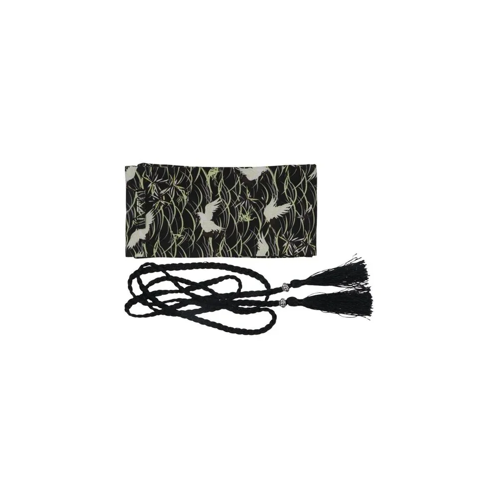 Black Printed Obi-Style Tassel Tie Belt
